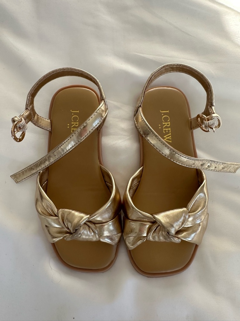 J. Crew Metallic Gold Knotted Ankle-Strap Sandals